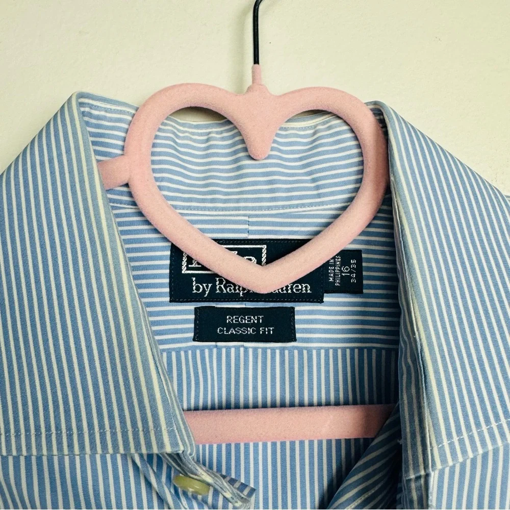 Polo Ralph Lauren Light Blue Striped Long Sleeve Button Down Dress Shirt